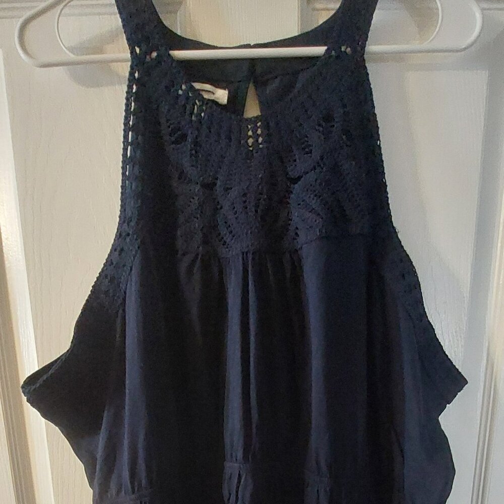 Navy Blue Crochet trim Tank Top Elastic Waist Plus Size 3X Maurices Boho style